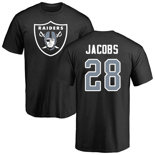 Men Oakland Raiders Black Josh Jacobs Name and Number Logo NFL Football #28 T Shirt